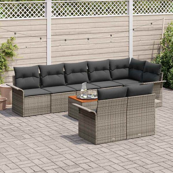 vidaXL Ensemble de canap&eacute; de jardin avec coussin 9 pcs Gris