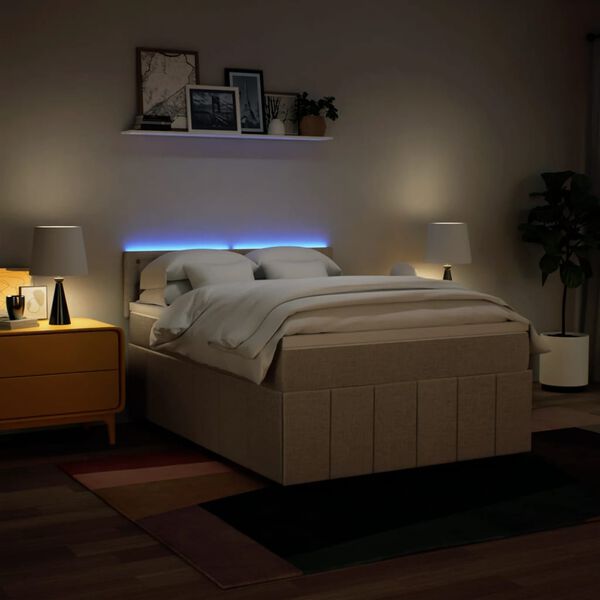 vidaXL Sommier &agrave; lattes de lit avec matelas Cr&egrave;me 140x200 cm Tissu