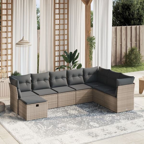 vidaXL Salon de jardin 8 pcs avec coussins gris r&eacute;sine tress&eacute;e