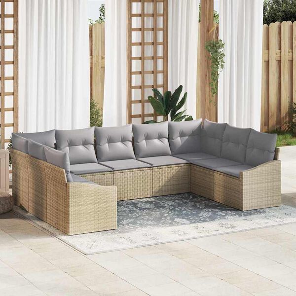 vidaXL Ensemble de canapé de jardin 9 pcs Beige Poly rotin