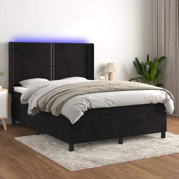 vidaXL Sommier &agrave; lattes de lit matelas et LED Noir 140x190 cm Velours