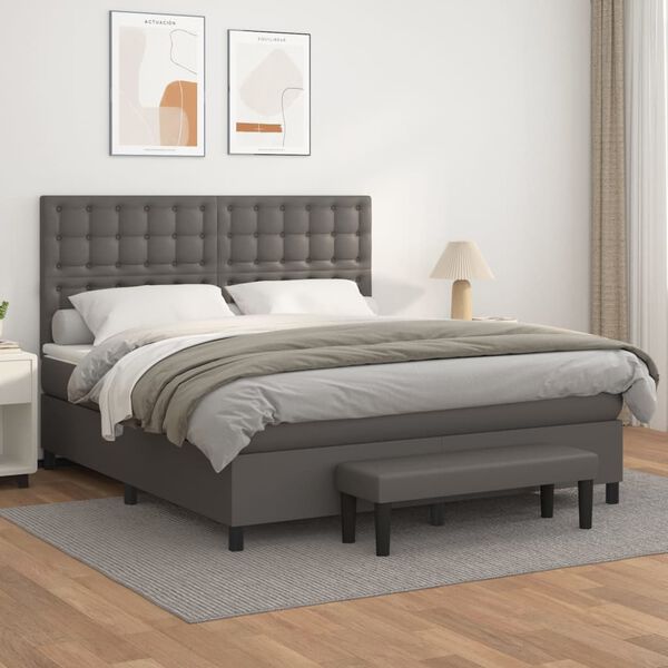 vidaXL Sommier &agrave; lattes de lit avec matelas Gris 180x200 cm Similicuir