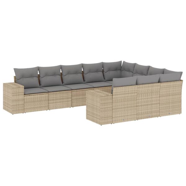 vidaXL Salon de jardin avec coussins 10 pcs beige r&eacute;sine tress&eacute;e