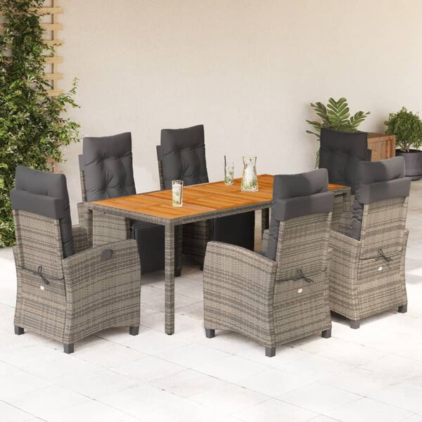 vidaXL Ensemble à manger de jardin et coussins 7 pcs gris rotin