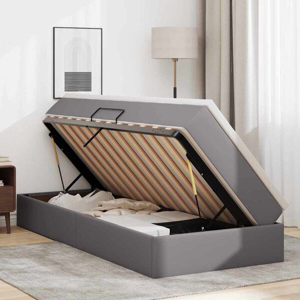 vidaXL Lit avec rangement et matelas Gris 90 x 200 cm Simili cuir
