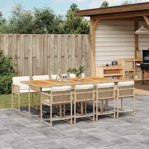 vidaXL Ensemble &agrave; manger de jardin et coussins 9 pcs beige Poly rotin