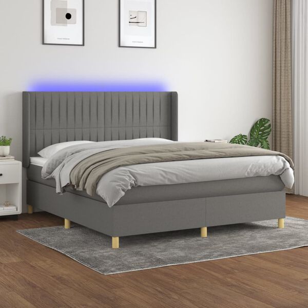 vidaXL Sommier &agrave; lattes de lit matelas LED Gris fonc&eacute; 160x200 cm Tissu