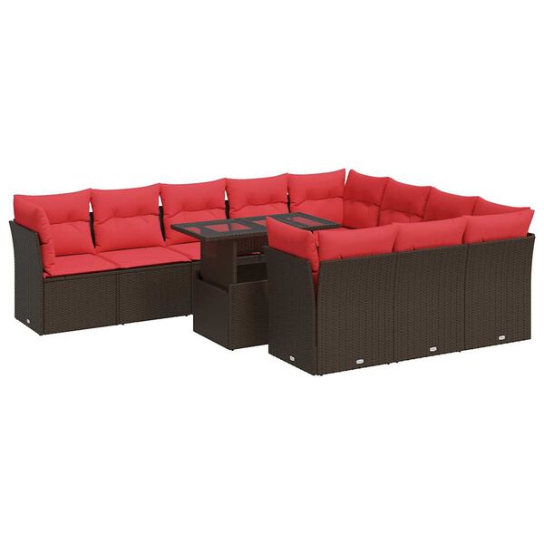 vidaXL Salon de jardin et coussins 11 pcs marron résine tressée acacia