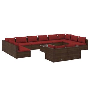 vidaXL Salon de jardin 13 pcs avec coussins Marron R&eacute;sine tress&eacute;e