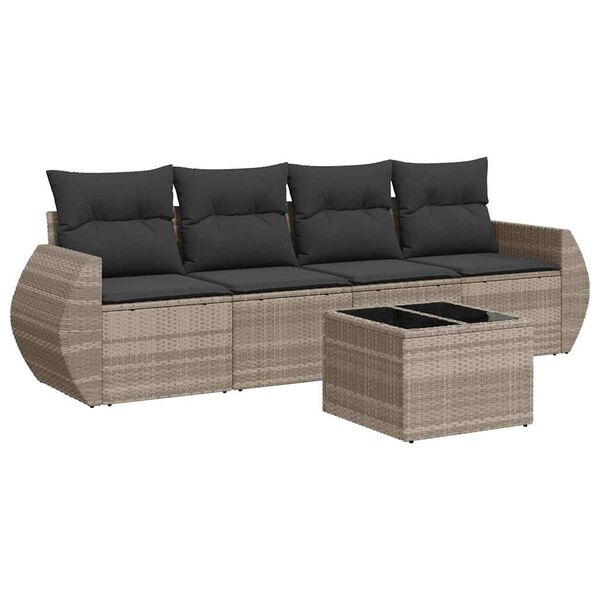 vidaXL Salon de jardin 5 pcs avec coussins gris clair r&eacute;sine tress&eacute;e