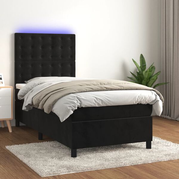 vidaXL Sommier &agrave; lattes de lit matelas et LED Noir 100x200 cm Velours