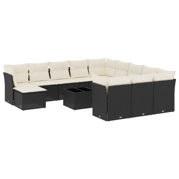 vidaXL Salon de jardin avec coussins 13 pcs noir r&eacute;sine tress&eacute;e