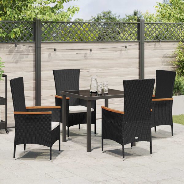 vidaXL Ensemble de salle &agrave; manger pour jardin avec coussin 5 pcs Noir