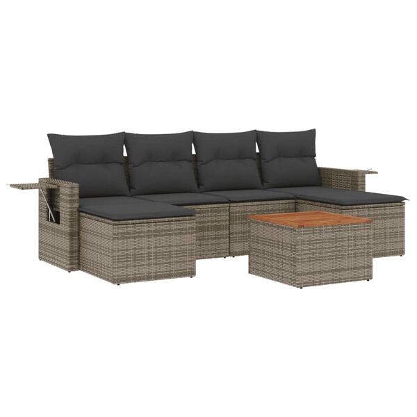 vidaXL Salon de jardin avec coussins 7 pcs gris r&eacute;sine tress&eacute;e