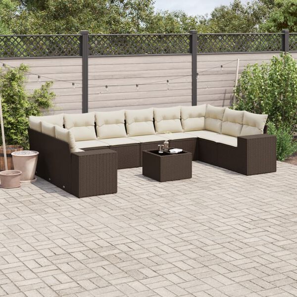 vidaXL Salon de jardin et coussins 11 pcs marron r&eacute;sine tress&eacute;e