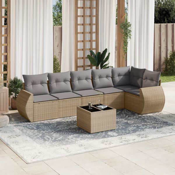vidaXL Salon de jardin avec coussins 7 pcs beige r&eacute;sine tress&eacute;e