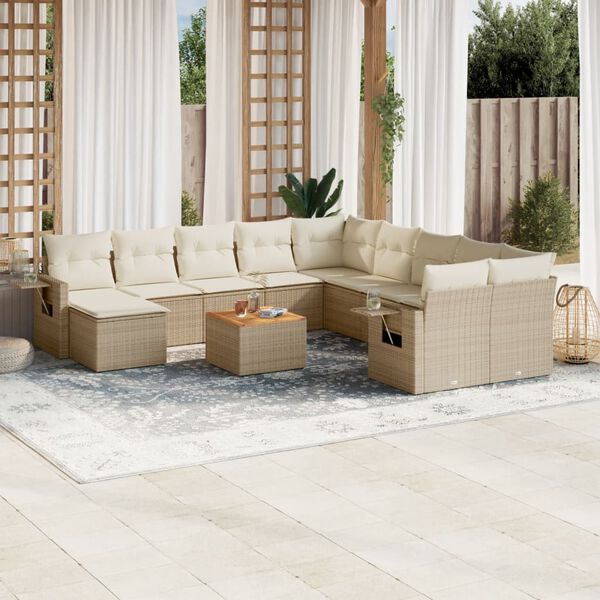 vidaXL Salon de jardin avec coussins 12 pcs beige r&eacute;sine tress&eacute;e