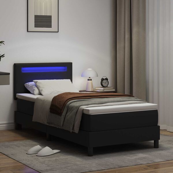 vidaXL Lit &agrave; ressorts avec matelas Noir 90 x 190 cm Simili cuir