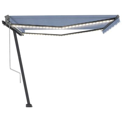 vidaXL Auvent automatique capteur de vent/LED 400x300 cm Bleu et blanc