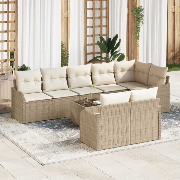 vidaXL Ensemble de canap&eacute; de jardin 9 pcs Beige et blanc polyrotin