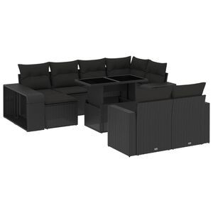 vidaXL Salon de jardin 11 pcs avec coussins noir r&eacute;sine tress&eacute;e