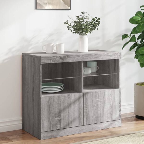 vidaXL Buffet avec lumi&egrave;res LED sonoma gris 81x37x67 cm