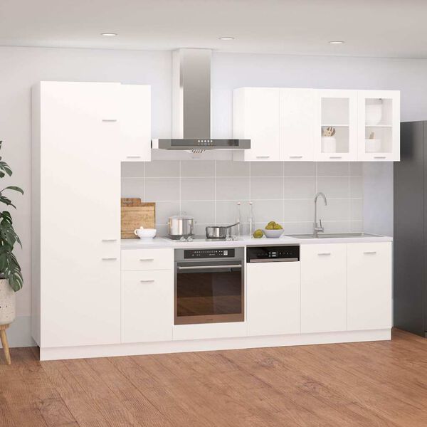 vidaXL Ensemble de 8 meubles de cuisine "Lyon" en bois d'ing&eacute;nierie blanc