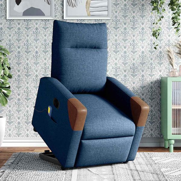 vidaXL Fauteuil inclinable de massage &eacute;lectrique bleu tissu