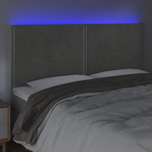 vidaXL T&ecirc;te de lit &agrave; LED Gris clair 180x5x118/128 cm Velours