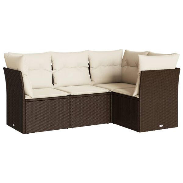 vidaXL Salon de jardin 4 pcs avec coussins marron r&eacute;sine tress&eacute;e