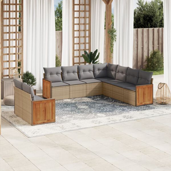vidaXL Salon de jardin avec coussins 9 pcs beige r&eacute;sine tress&eacute;e