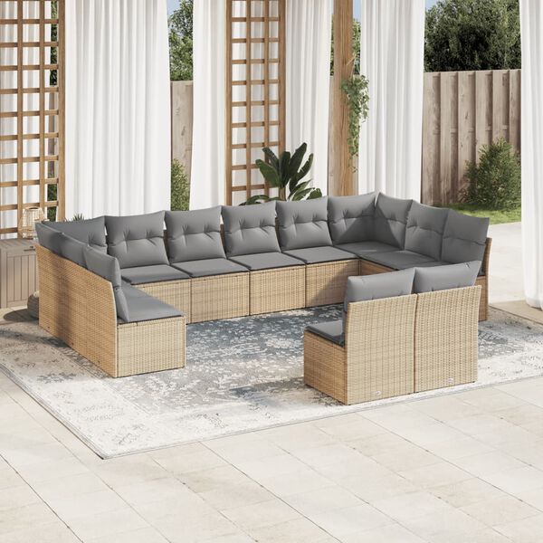 vidaXL Salon de jardin avec coussins 12 pcs beige r&eacute;sine tress&eacute;e