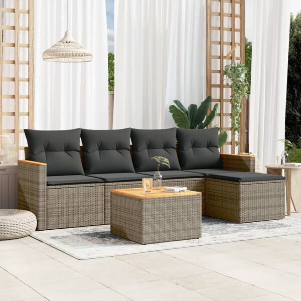 vidaXL Salon de jardin 6 pcs avec coussins gris r&eacute;sine tress&eacute;e