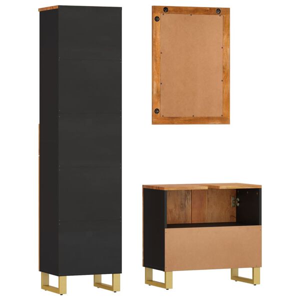 vidaXL Ensemble d'armoires de bain 3 pcs marron noir bois de manguier