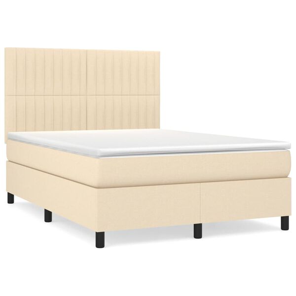 vidaXL Sommier &agrave; lattes de lit avec matelas Cr&egrave;me 140x200 cm Tissu