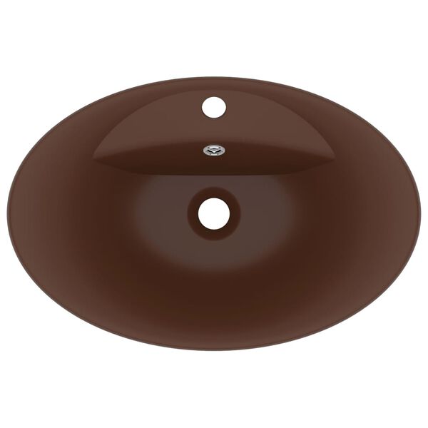 vidaXL Lavabo ovale &agrave; trop-plein Marron fonc&eacute; mat 58,5x39 cm C&eacute;ramique