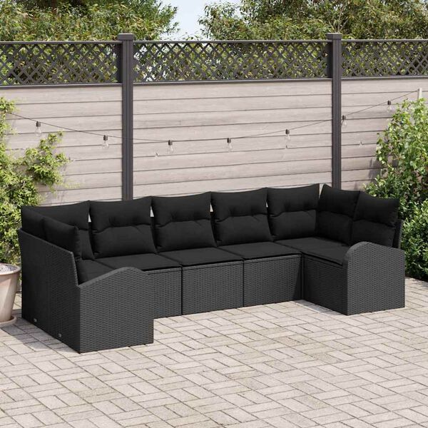 vidaXL Ensemble de canap&eacute; de jardin 7 pcs Noir Poly Rattan