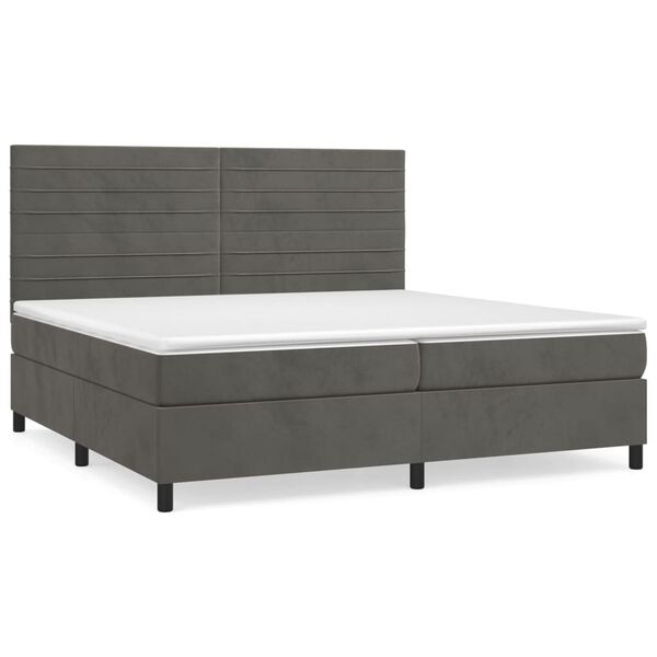 vidaXL Sommier &agrave; lattes de lit et matelas Gris fonc&eacute; 200x200cm Velours