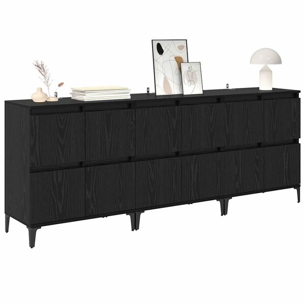 vidaXL Buffets 3 pcs Ch&ecirc;ne noir 60 x 35 x 70 cm Bois d'ing&eacute;nierie