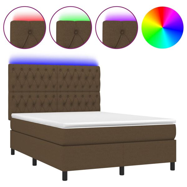 vidaXL Sommier &agrave; lattes de lit matelas et LED Marron fonc&eacute; 140x200 cm