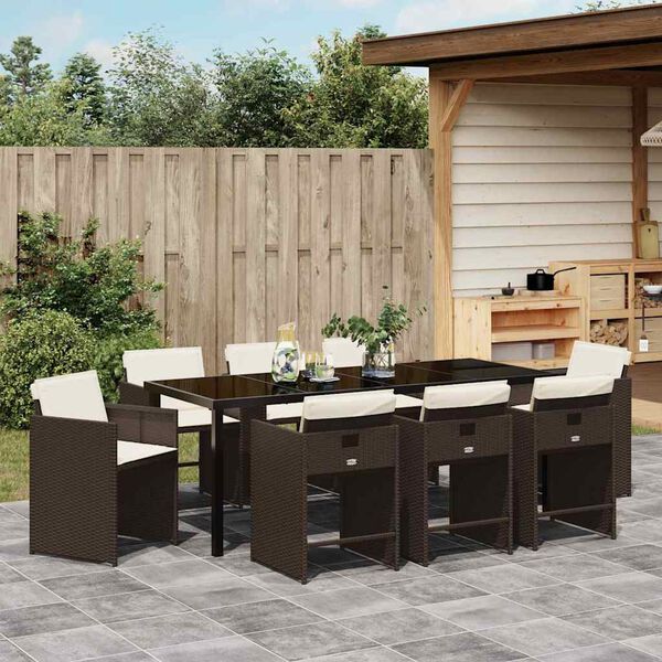 vidaXL Ensemble de salle &agrave; manger pour jardin 9 pcs Marron polyrotin