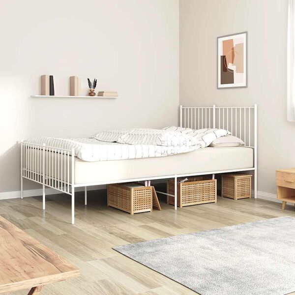 vidaXL Cadre de lit m&eacute;tal sans matelas et pied de lit blanc 140x190 cm