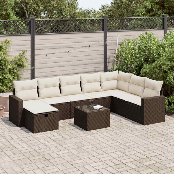 vidaXL Salon de jardin avec coussins 9 pcs marron r&eacute;sine tress&eacute;e