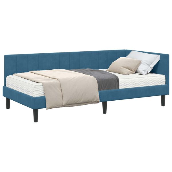 vidaXL Cadre de lit d'angle avec matelas 2 pcs Bleu Velours