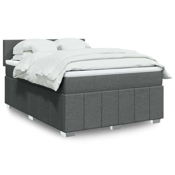 vidaXL Sommier &agrave; lattes de lit avec matelas Gris fonc&eacute; 160x200cm Tissu