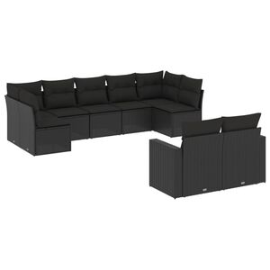 vidaXL Salon de jardin 9 pcs avec coussins noir r&eacute;sine tress&eacute;e