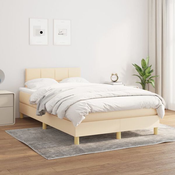 vidaXL Sommier &agrave; lattes de lit avec matelas Cr&egrave;me 120x200 cm Tissu