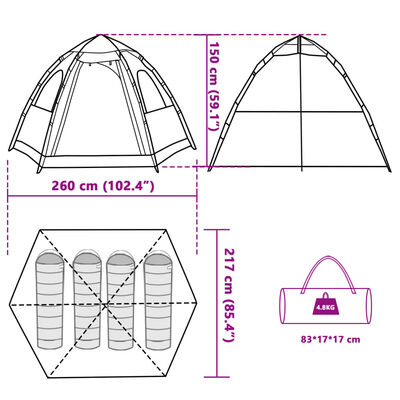 vidaXL Tente de camping cabine 4 personnes bleu libération rapide