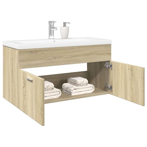 vidaXL Armoire lavabo de salle de bain et bassin int&eacute;gr&eacute; ch&ecirc;ne sonoma