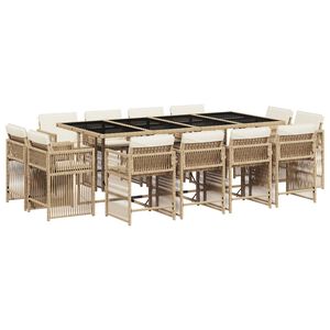vidaXL Ensemble &agrave; manger de jardin et coussins 13 pcs beige